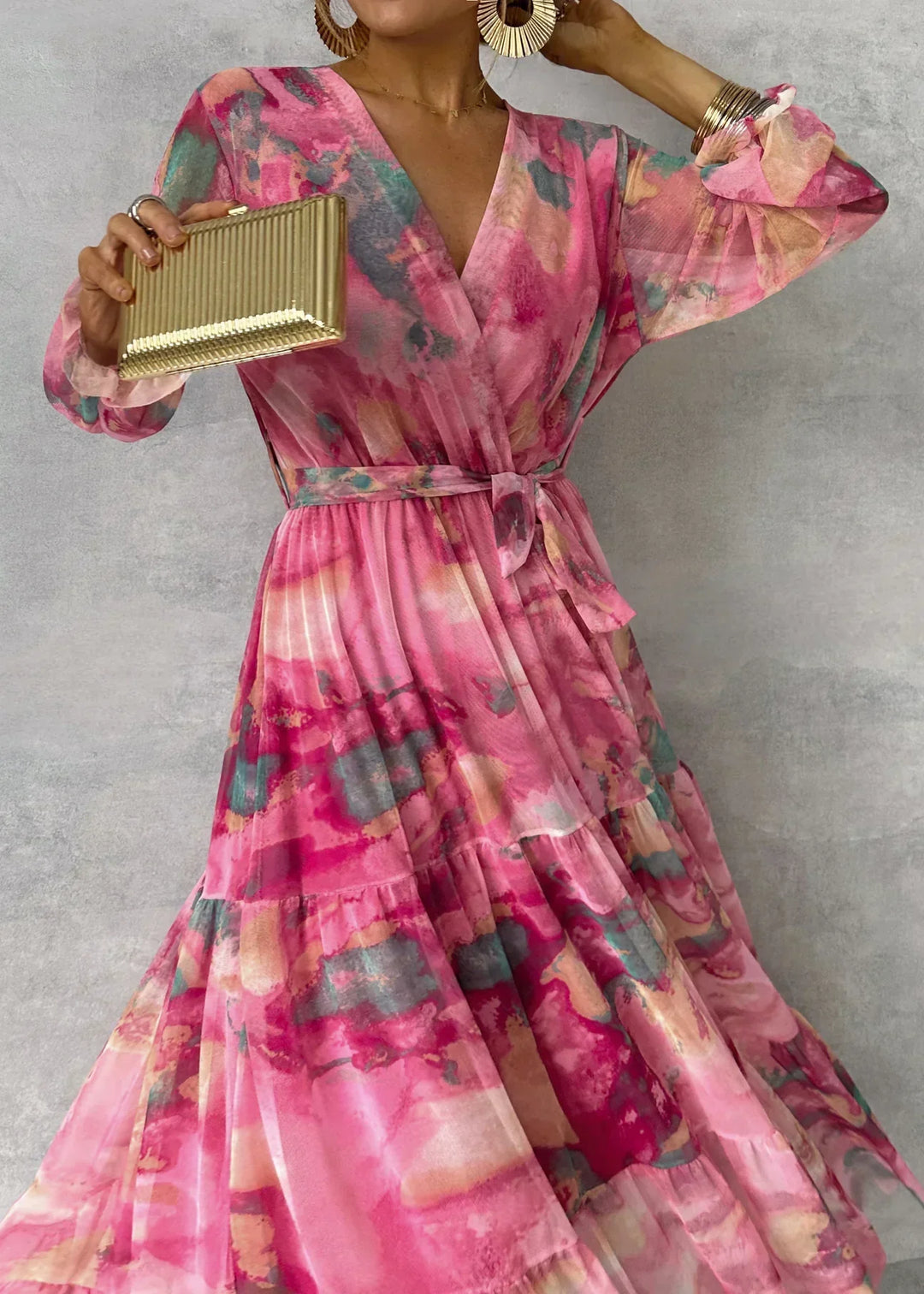 Fallon - Maxi wikkeljurk van chiffon met kleurrijke print