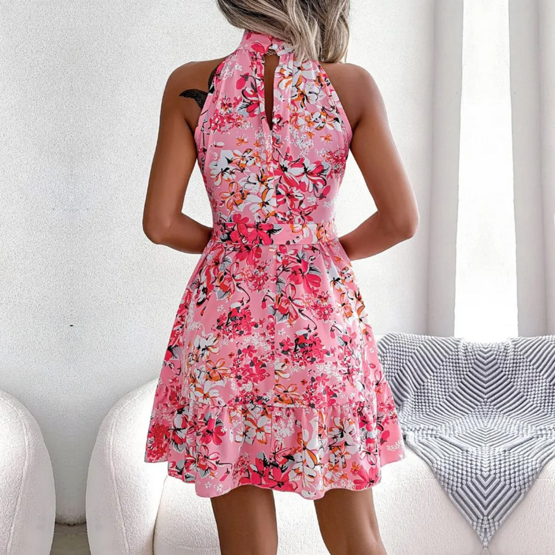 Tessy - Dames Mini Bloemenjurk met Halter Hals