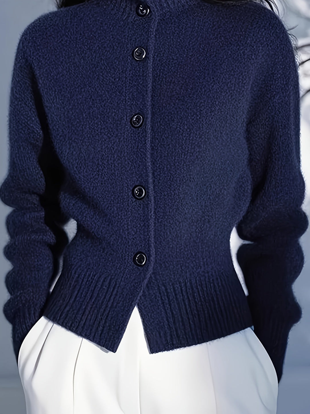 Margot | Hoge Hals Knop Cardigan