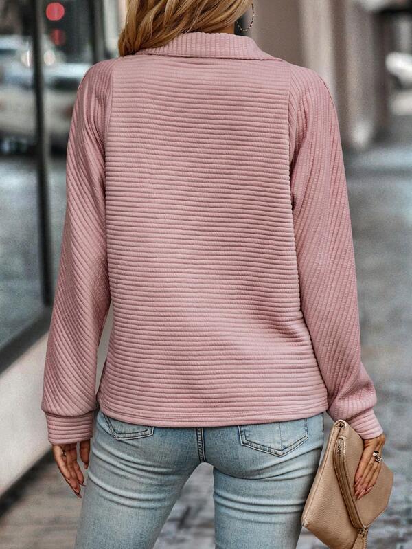 Dames Geribbelde Kwart-Zip Pullover Trui