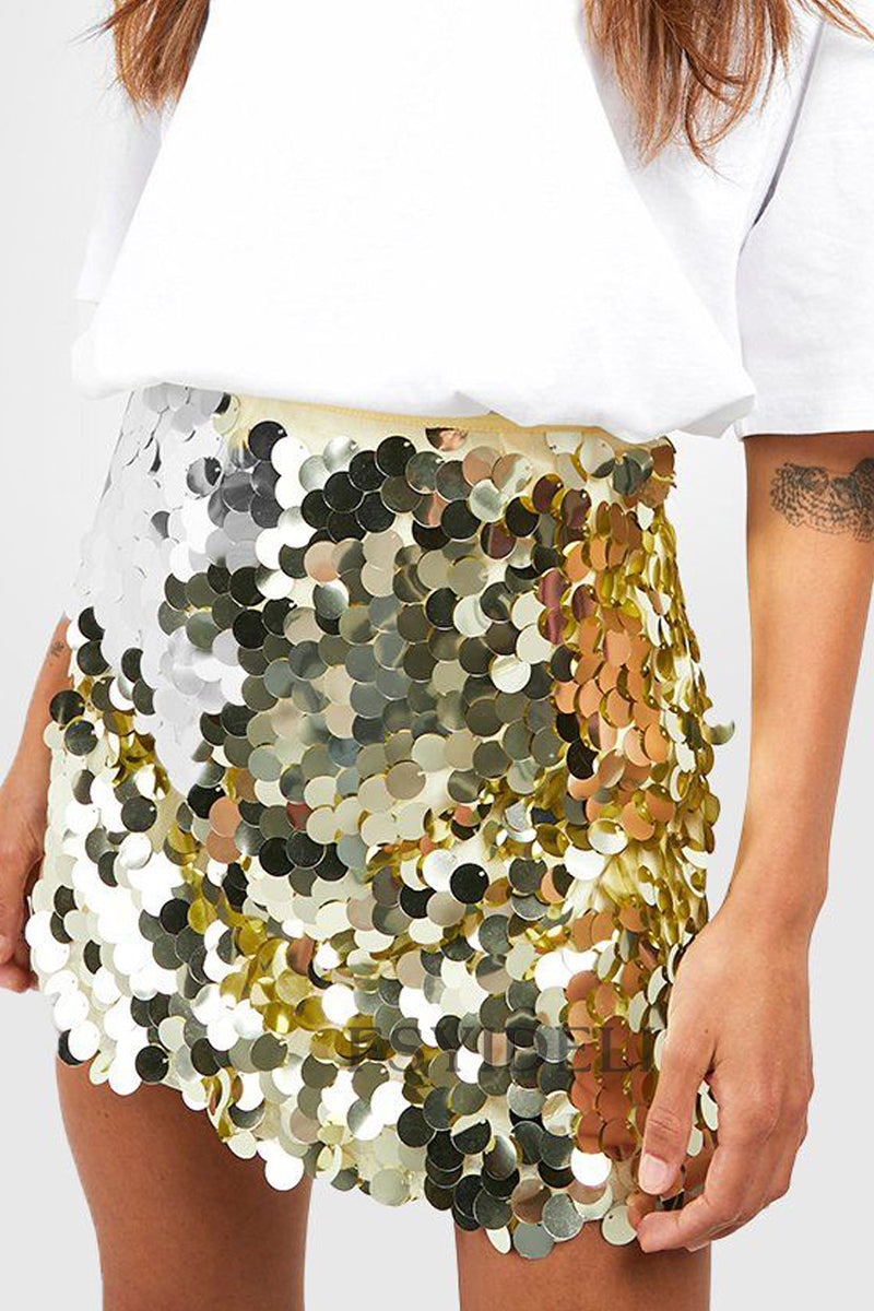 Glitter Pailletten Mini Rok Voor Dames Met Hoge Taille