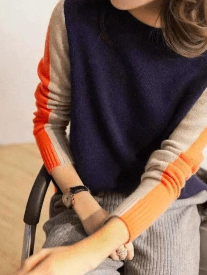 Dames Color Block Gebreide Trui met Contrast Mouwen