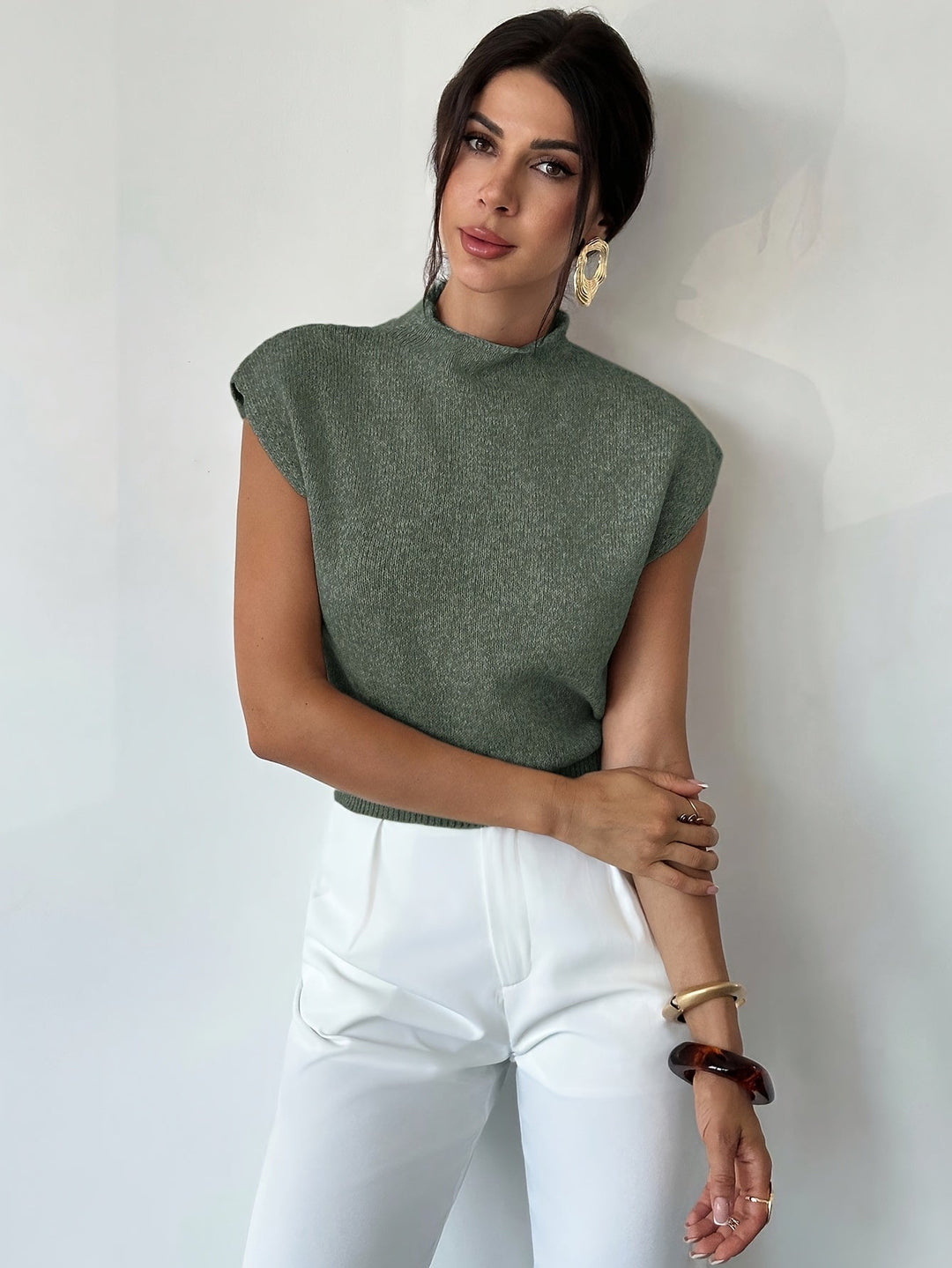 Claudia | Mock Neck Mouwloos Sweater Vest