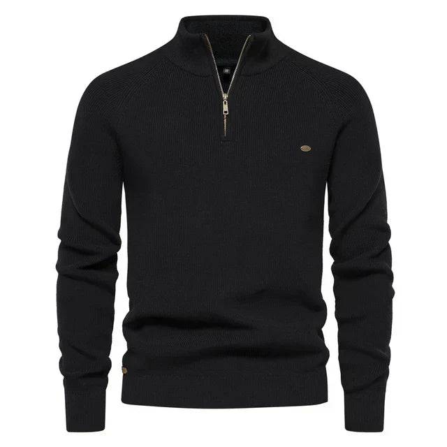 Heren Gebreide Kwart-Zip Klassieke Ribbelsweater