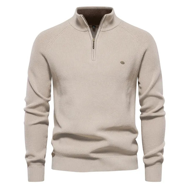 Heren Gebreide Kwart-Zip Klassieke Ribbelsweater