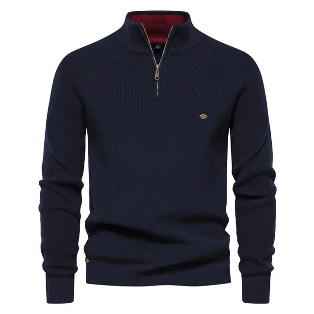 Heren Gebreide Kwart-Zip Klassieke Ribbelsweater