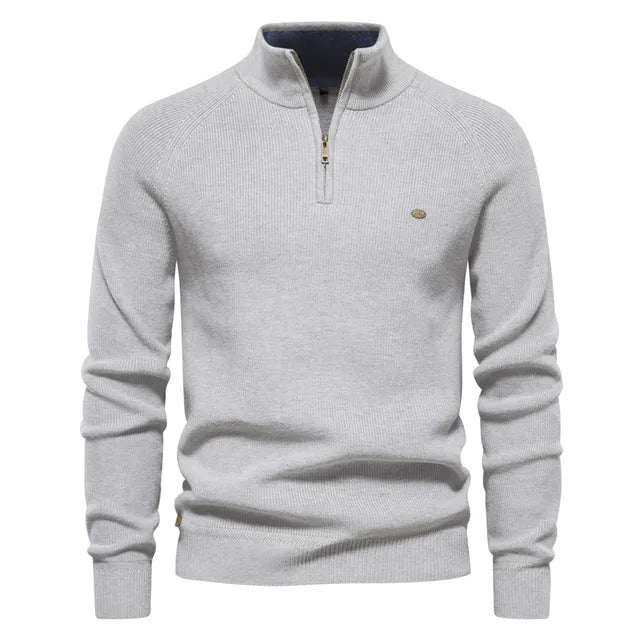 Heren Gebreide Kwart-Zip Klassieke Ribbelsweater