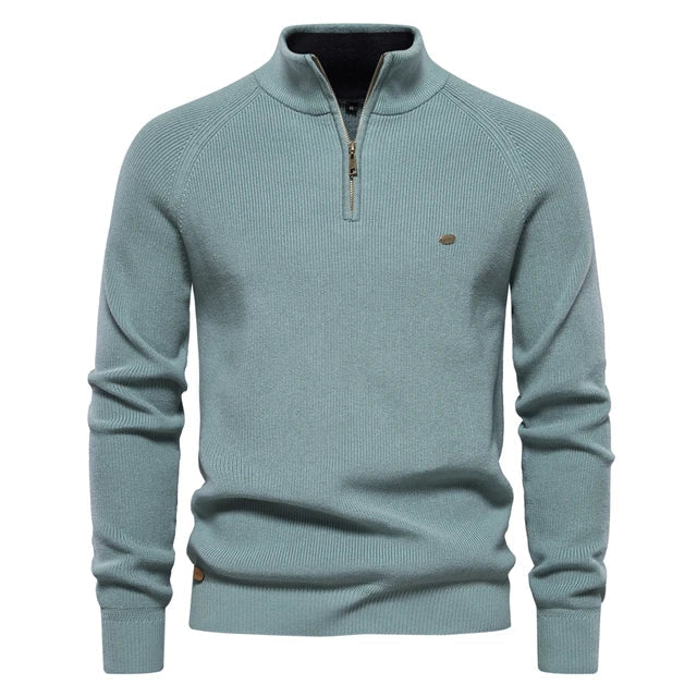 Heren Gebreide Kwart-Zip Klassieke Ribbelsweater