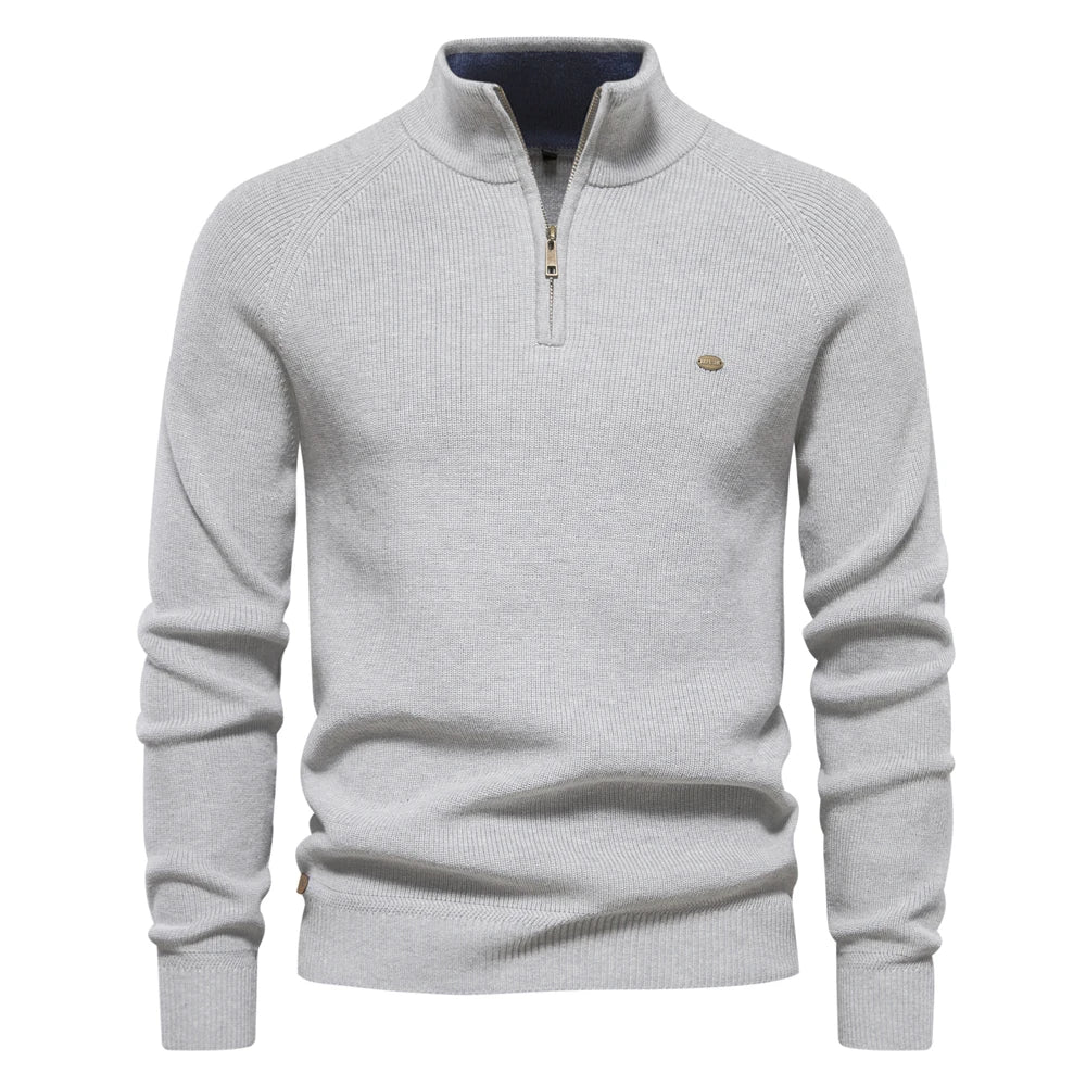 Heren Gebreide Kwart-Zip Klassieke Ribbelsweater