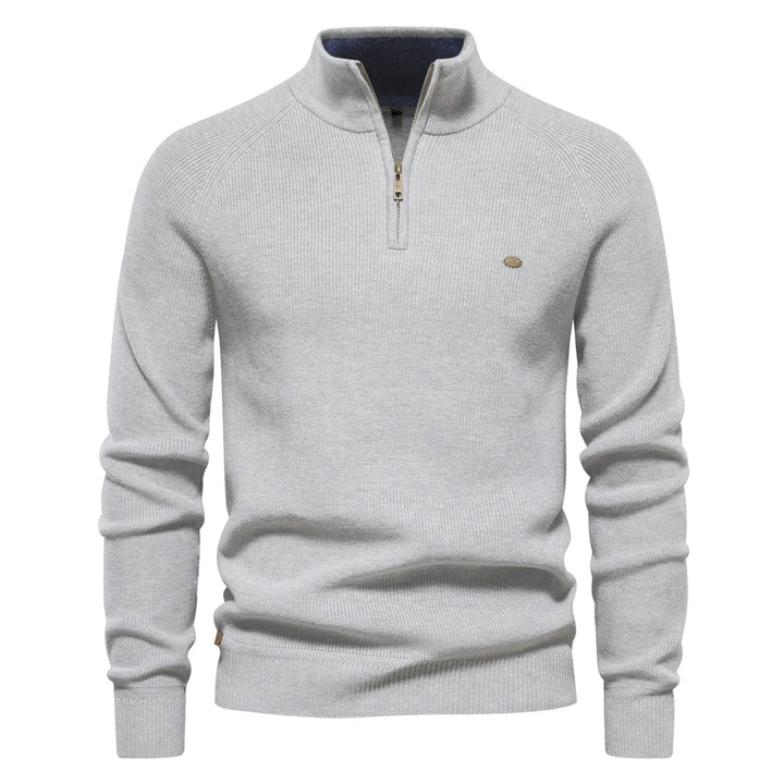 Heren Gebreide Kwart-Zip Klassieke Ribbelsweater