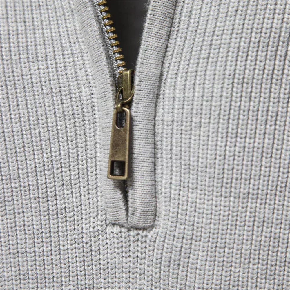 Heren Gebreide Kwart-Zip Klassieke Ribbelsweater