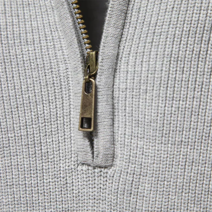 Heren Gebreide Kwart-Zip Klassieke Ribbelsweater