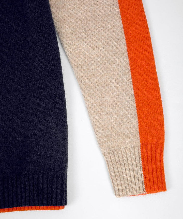 Dames Color Block Gebreide Trui met Contrast Mouwen