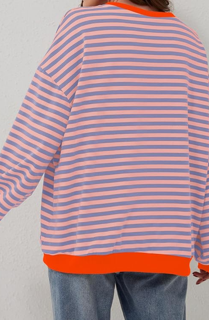 Dames Oversized Gestreepte Crew Neck Sweatshirt