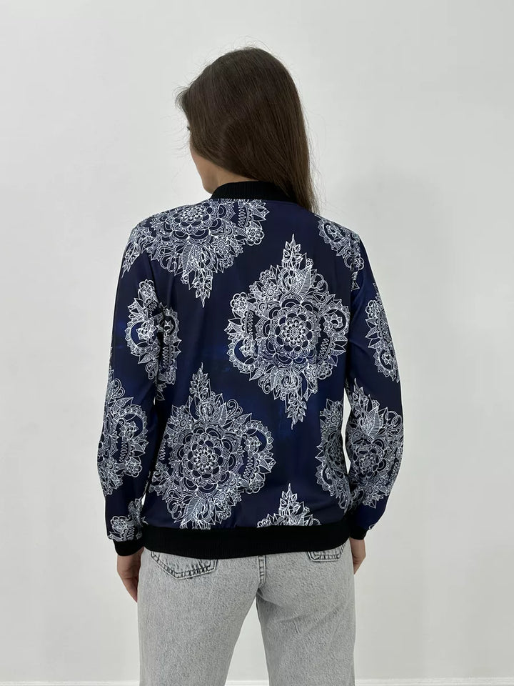 Vrouwen Bomberjack Lichtgewicht met Rits en Grafische Print