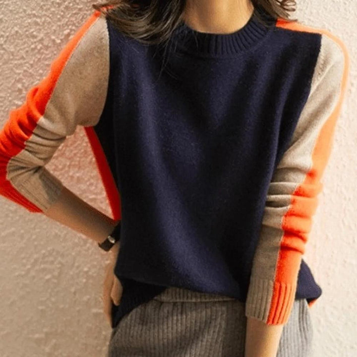 Dames Color Block Gebreide Trui met Contrast Mouwen