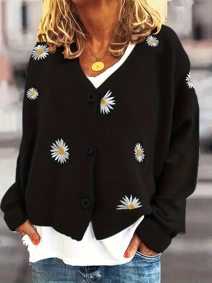 Maribel | Bloemengeborduurde Knopen-Voorkant Cardigan