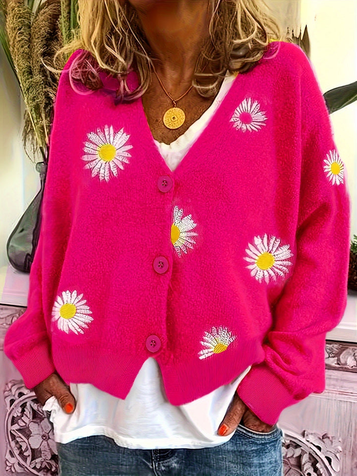 Maribel | Bloemengeborduurde Knopen-Voorkant Cardigan