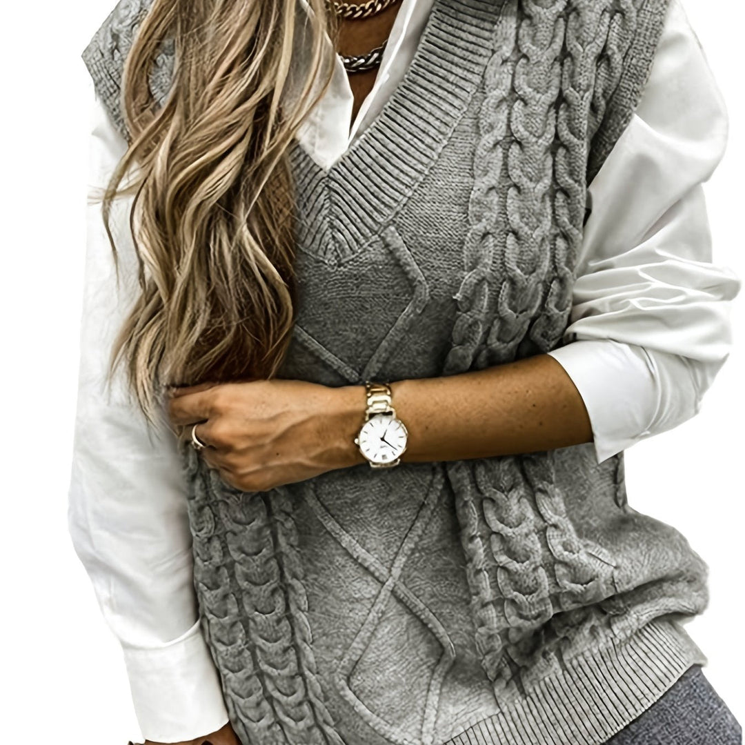 Cora | Gezellige Kabelgebreide V-Hals Sweater Vest