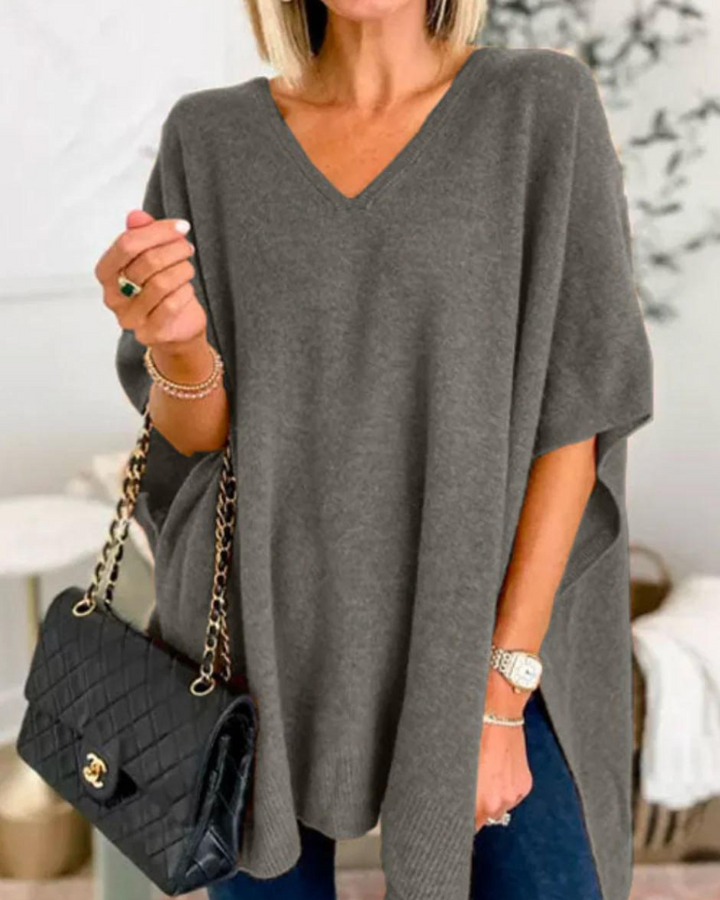 Dames V-hals Gebreide Poncho Oversized Trui