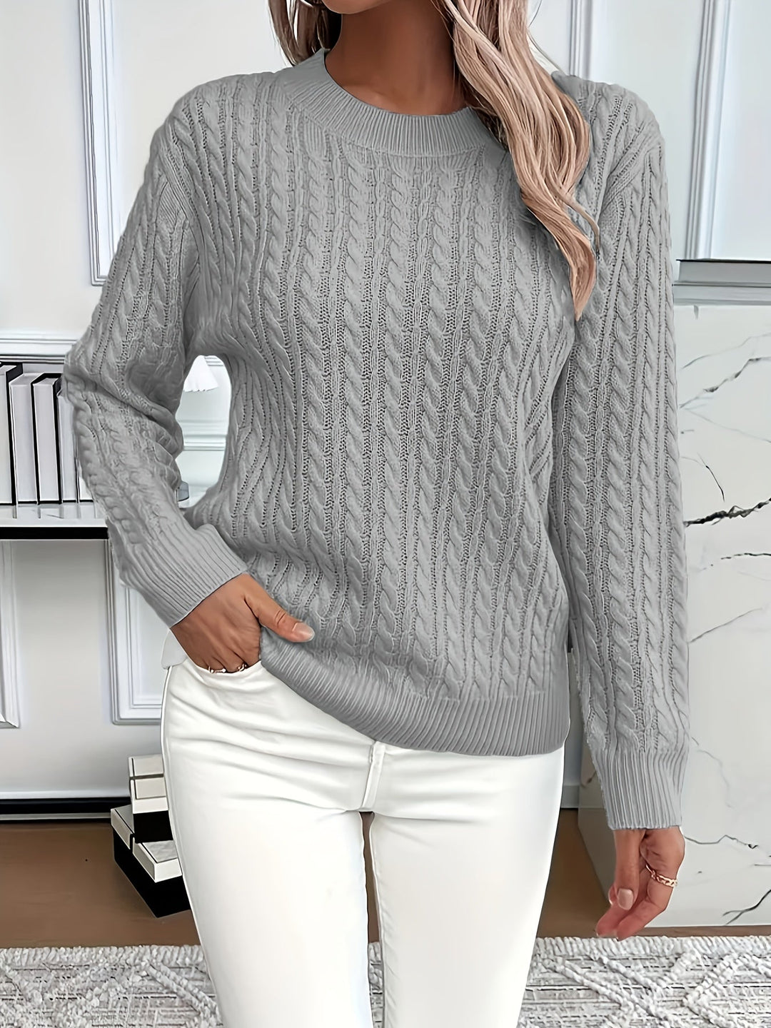 Dames Kabelgebreide Trui Relaxed Fit