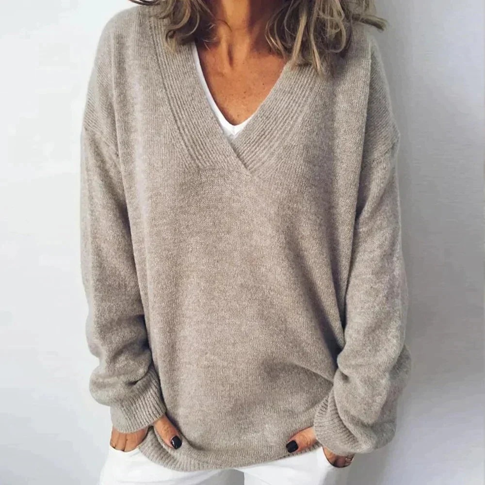 Dames Oversized V-Hals Zachte Breiselsweater