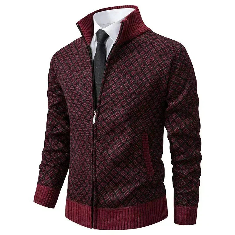Heren Textured Zip-Up Brei Cardigan