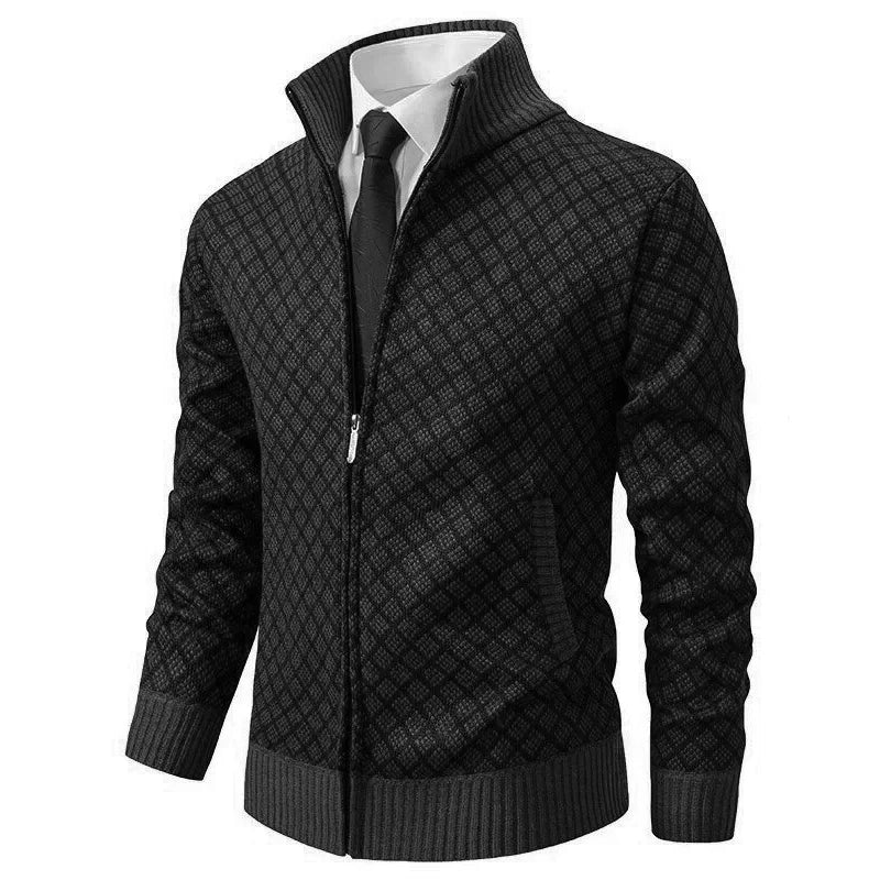 Heren Textured Zip-Up Brei Cardigan
