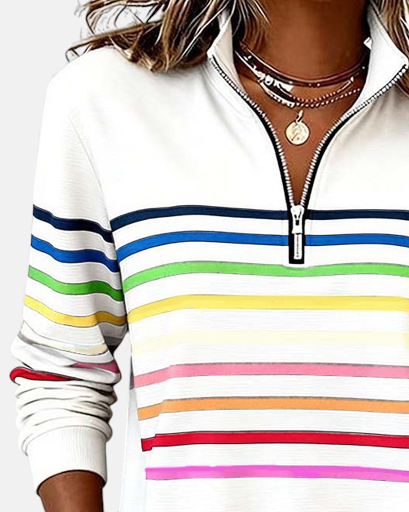 Vienna | Rainbow Striped Zip Sweatshirt