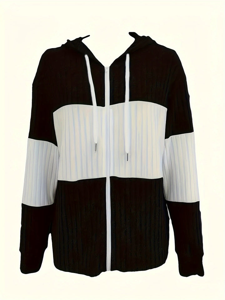 Cecilia | Getextureerde Kleurblok Hooded Jast
