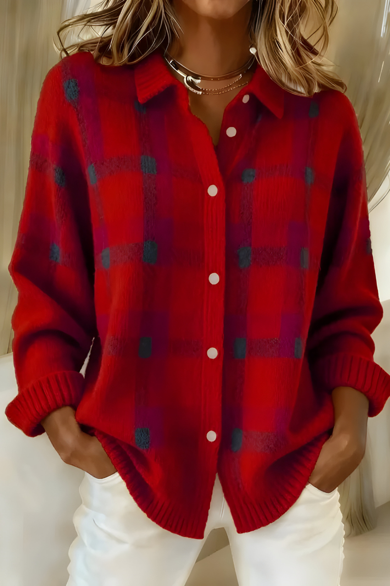 Anna - Zachte Gebreide Ruit Cardigan