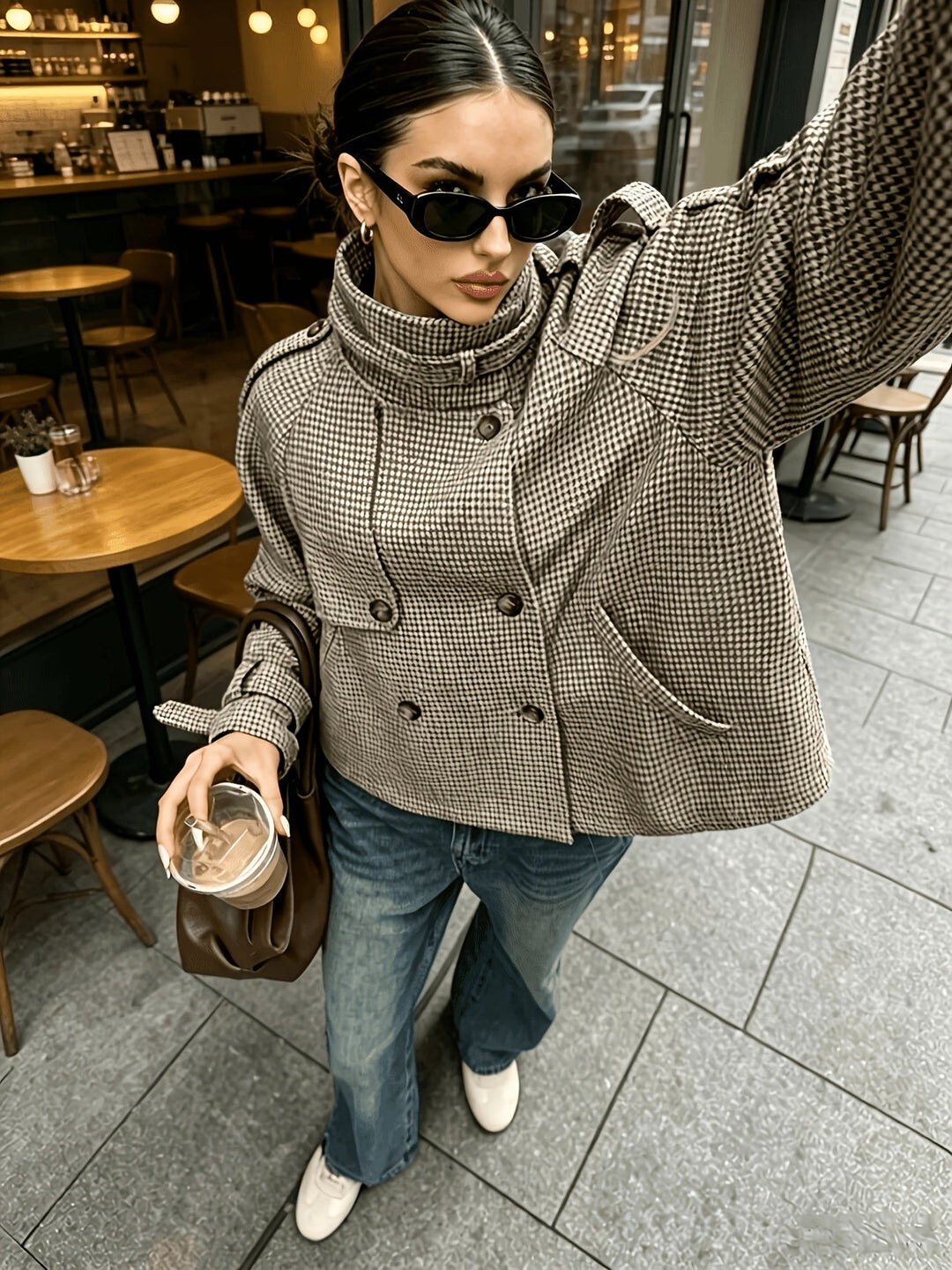 Marguerite | Colbert met Staande Kraag in Houndstooth