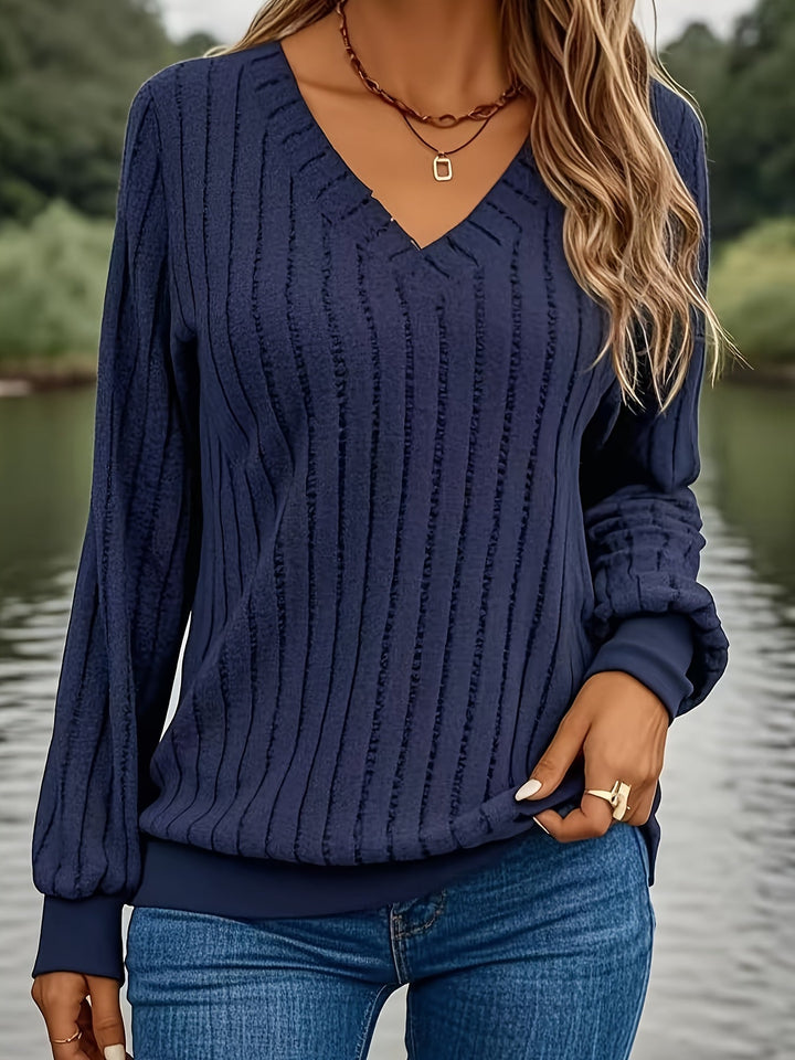 Joan - Stijlvolle Rib V-hals Sweatshirt