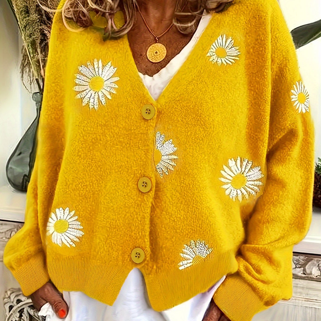 Maribel | Bloemengeborduurde Knopen-Voorkant Cardigan