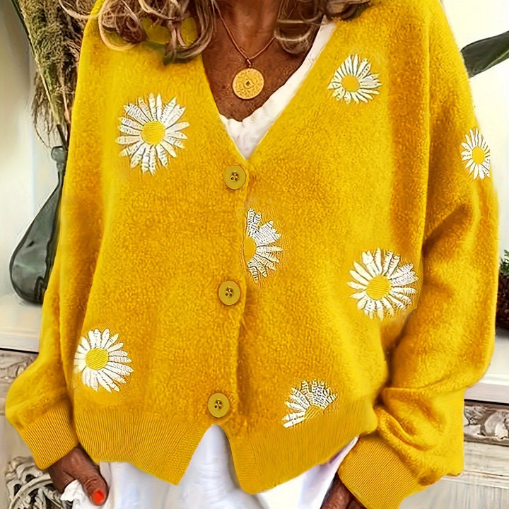 Maribel | Bloemengeborduurde Knopen-Voorkant Cardigan
