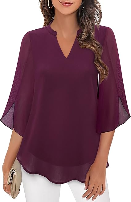 Elegante Dames Blouse met 3/4 Vlindermouwen en V-Hals