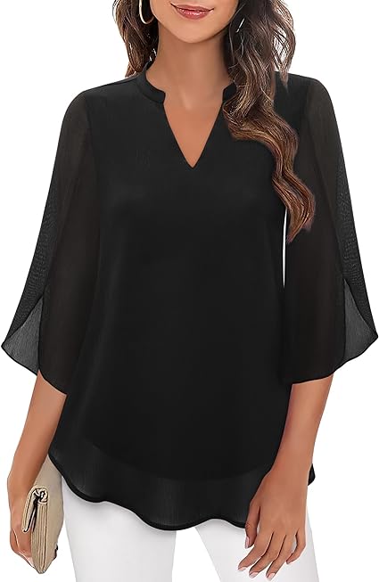 Elegante Dames Blouse met 3/4 Vlindermouwen en V-Hals