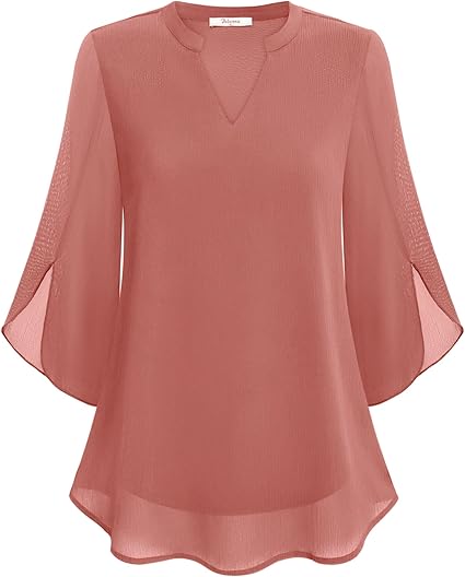 Luchtige Losvallende Blouse Dames met Splitnek en Driekwartmouwen