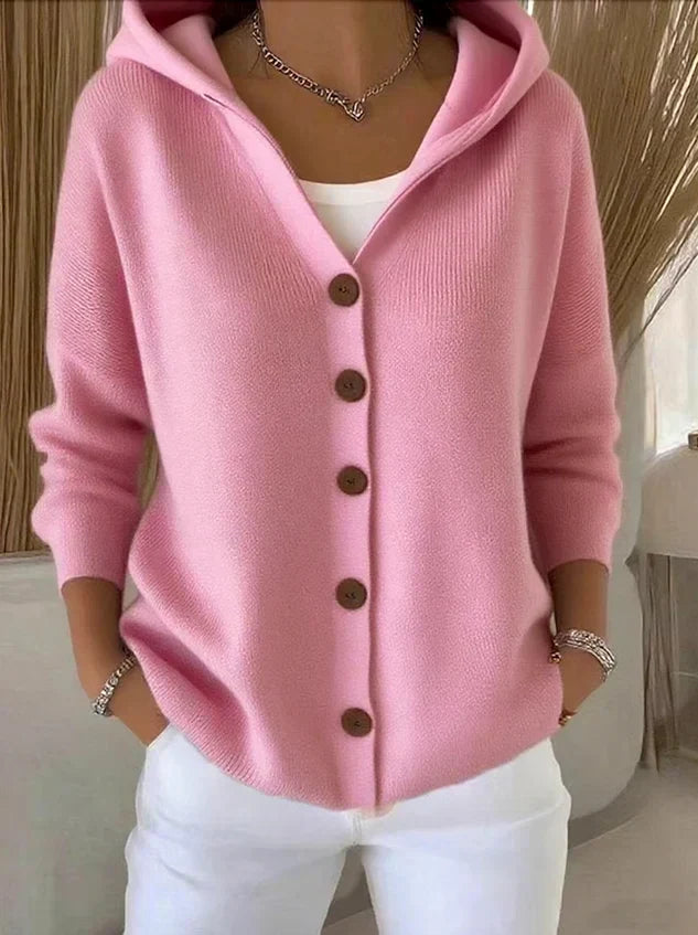 Dames Hooded Button Knit Cardigan Trui