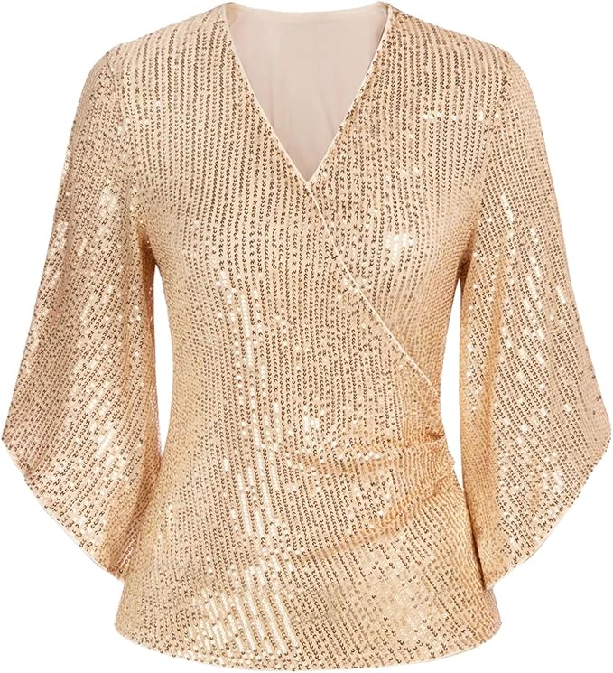 Feestelijke Glitter Pailletten Dames Blouse Met V-Hals