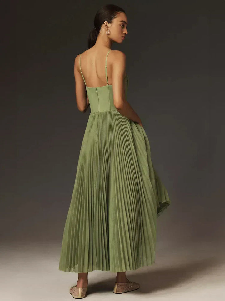 Cleo - Plissé Dames Midi Jurk Met Kant Details