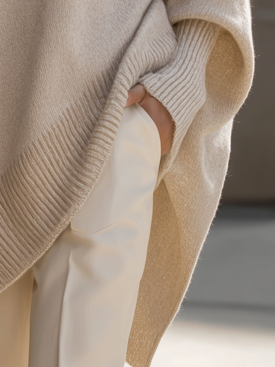Dames Oversized Gebreide Poncho Trui