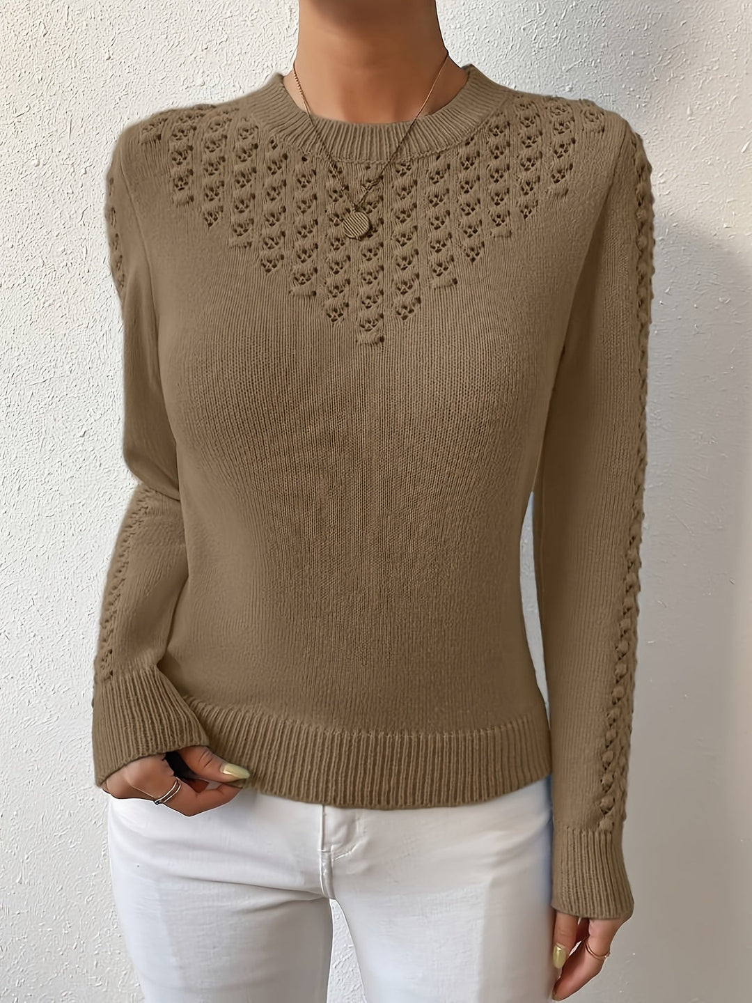 Aveline | Pointelle-Gebreide Ronde Hals Trui