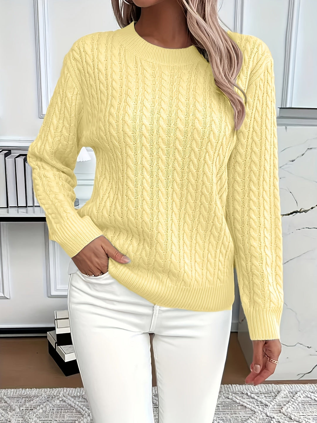 Dames Kabelgebreide Trui Relaxed Fit