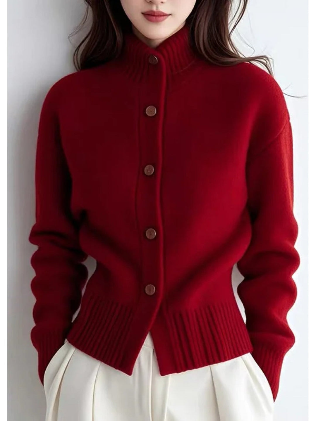 Margot | Hoge Hals Knop Cardigan