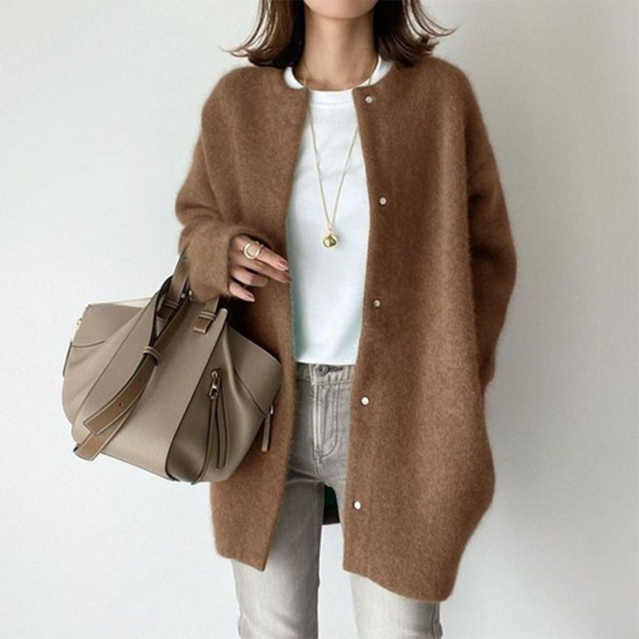Dames Lange Gebreide Knopen Voorkant Cardigan