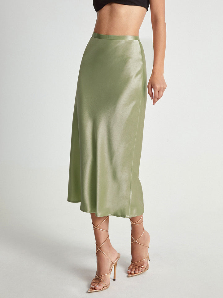 Emma - Satijnen Midi-Rok Elegante Hoge Taille
