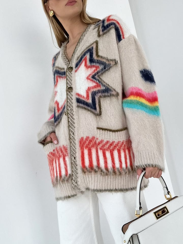 Dames Boho Geometrische Gebreide Cardigan