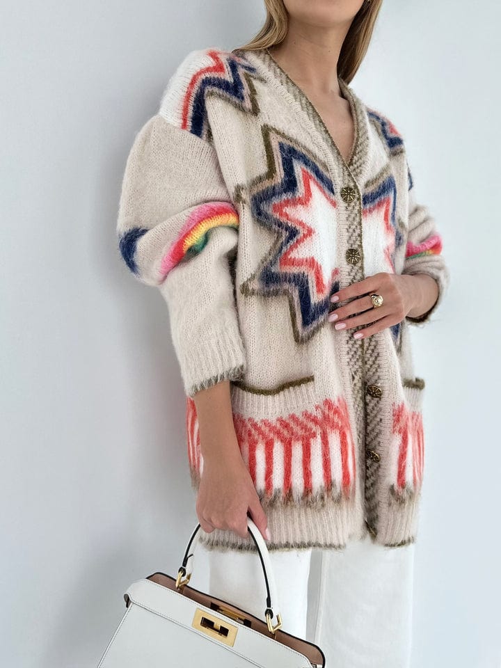 Dames Boho Geometrische Gebreide Cardigan