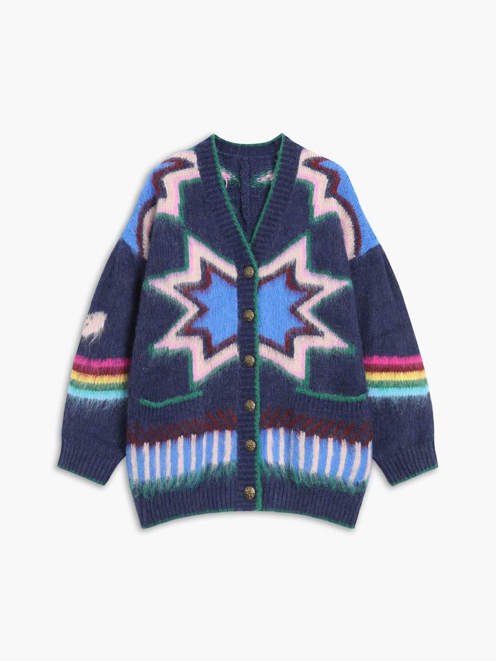 Dames Boho Geometrische Gebreide Cardigan